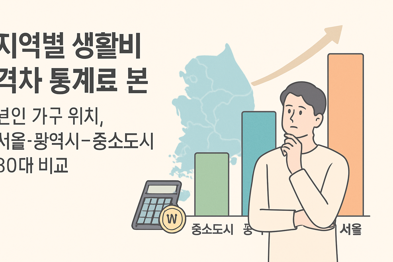 지역별 생활비 격차 통계로 본 본인 가구 위치, 서울-광역시-중소도시 30대 비교